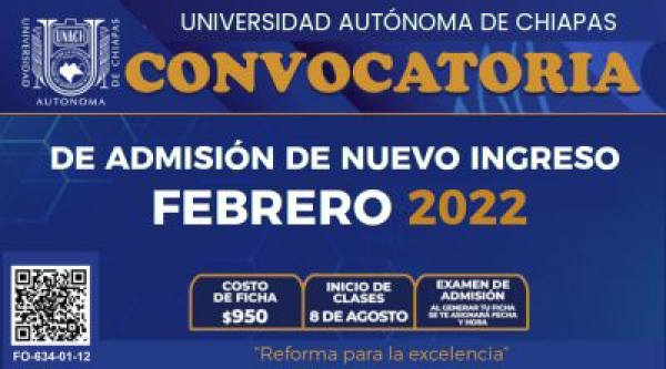 Convocatoria de admisión Agosto - Diciembre 2022